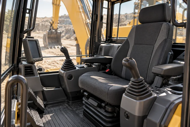 Illustrative heavy equipment operator cab & controls photography